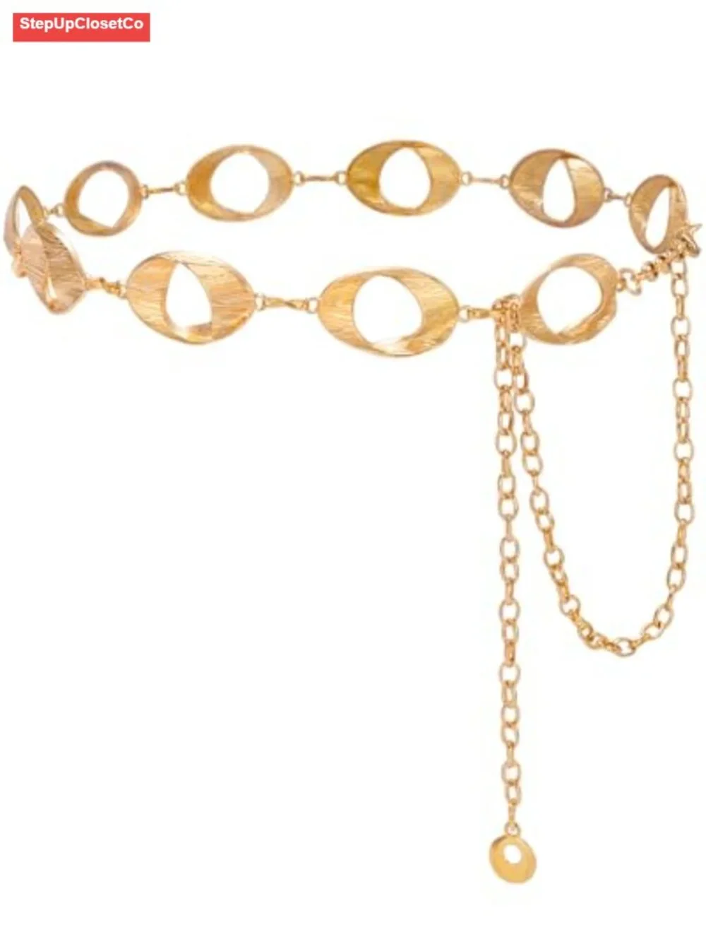 Gold Chain Belt for Women, Adjustable Metal Waist Belt, Hollow-Out Discs